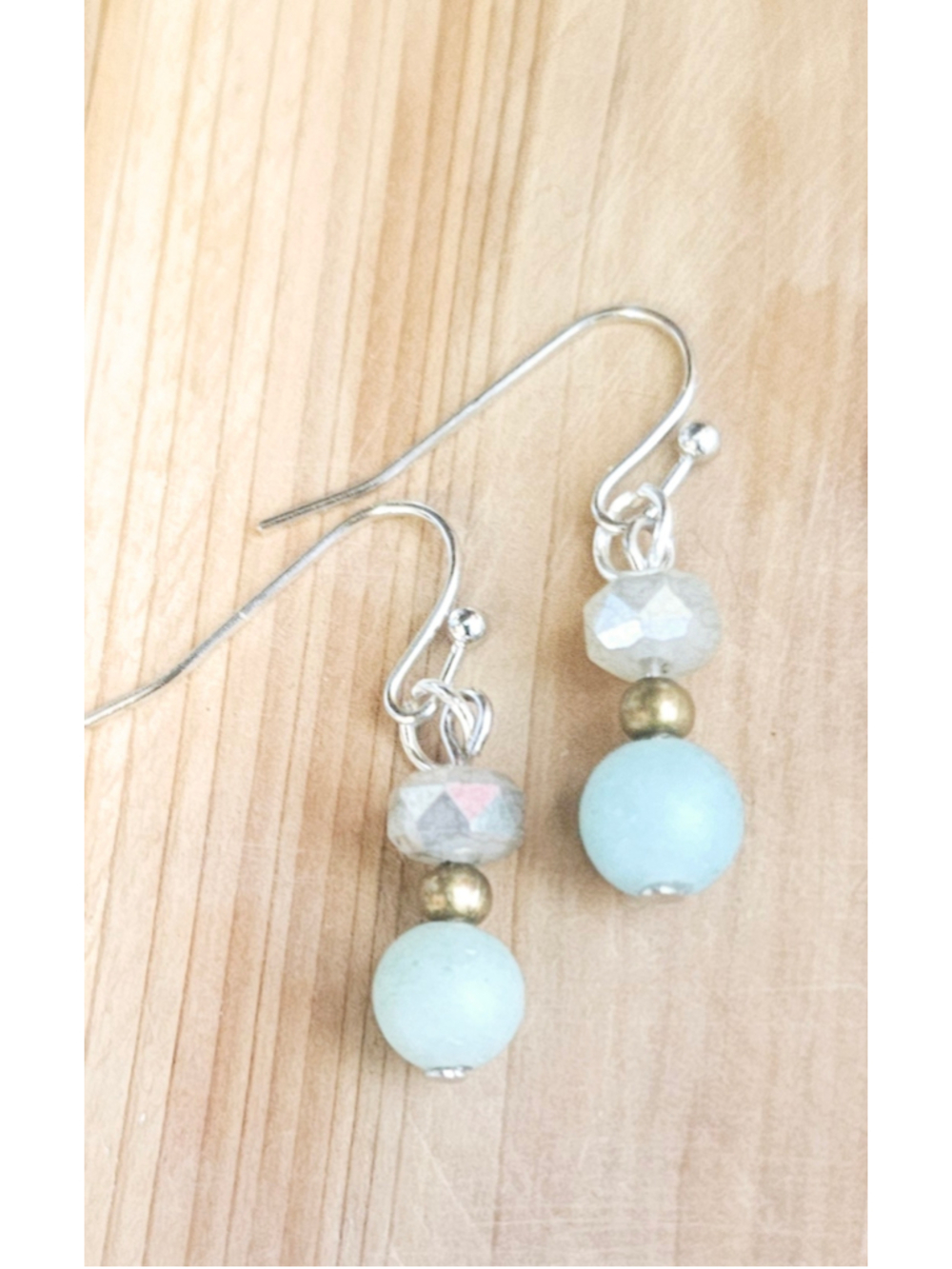 Genuine Amazonite & Faceted Glass Beaded Drop Earrings